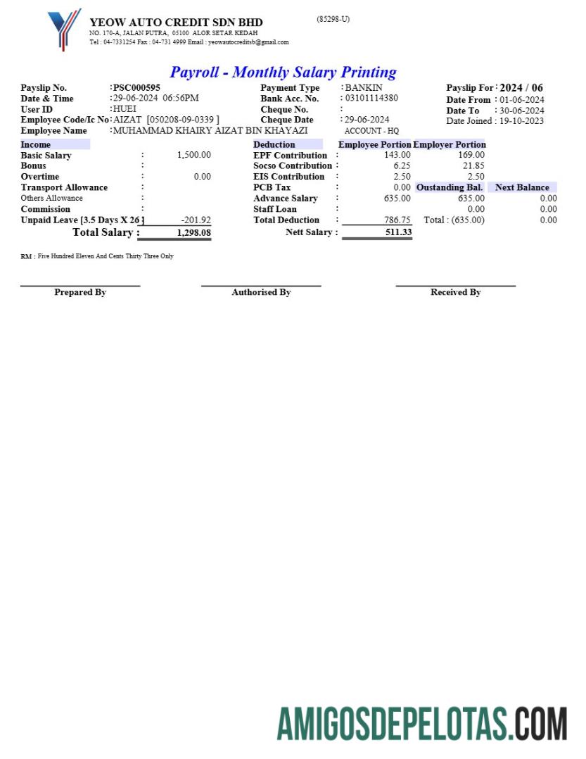 Imprimível Modelo de folha de pagamento de crédito automático Yeow em formatos Word e PDF.pdf, 1